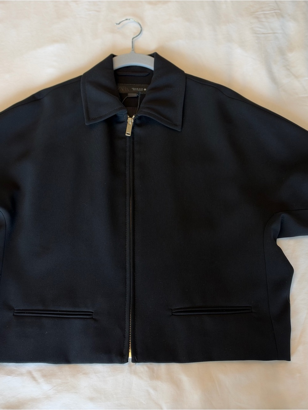 Women’s-Zara  Black Zip-Up Shirt Jacket - Lightweight Collared Style
